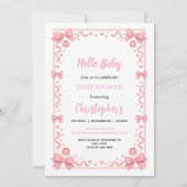 Pink Bow Girl Baby Shower – Cute & Fun Party 招待状 (正面)