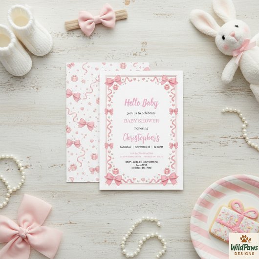 Pink Bow Girl Baby Shower – Cute & Fun Party 招待状