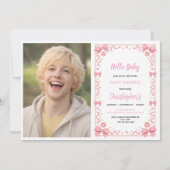 Pink Bow Girl Baby Shower – Cute & Fun Photo 招待状 (正面)