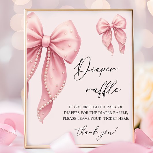 Pink Bow Girl Baby Shower Diaper Raffle ポスター