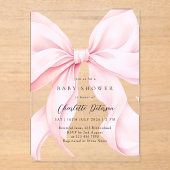 Pink Bow Girl Baby Shower Invitation アクリル招待状 (正面)