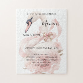 Pink Bow Girl Baby Shower Invitation ジグソーパズル
