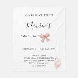 Pink Bow Girl Baby Shower Invitation フリースブランケット