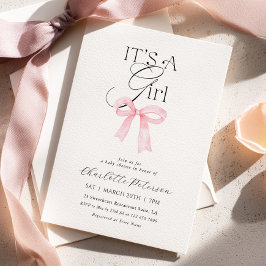 Pink Bow Girl Baby Shower Invitation 招待状