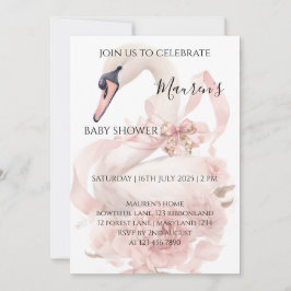 Pink Bow Girl Baby Shower Invitation 招待状