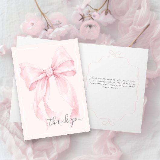 Pink Bow Girl Baby Shower Thank You  カード