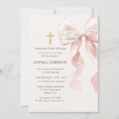 Pink Bow Girl Baptism Invitation 招待状 (正面)