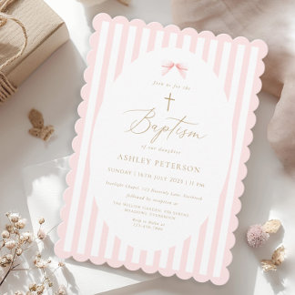 Pink Bow Girl Baptism Invitation 招待状