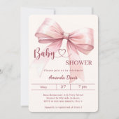 Pink bow girl beige cream Baby Shower 招待状 (正面)