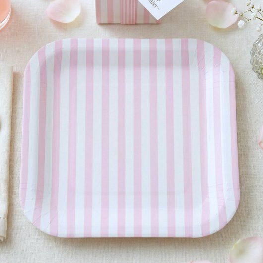 Pink Bow Girl Coquette Striped Baby Shower  ペーパープレート