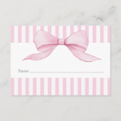Pink Bow Girl Coquette Striped Baby Shower Diaper エンクロージャーカード (裏面)