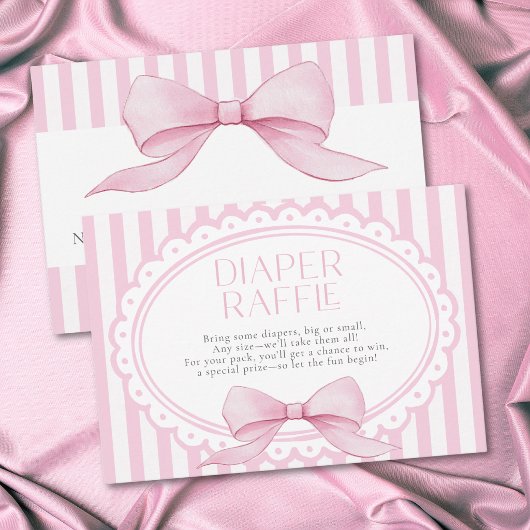 Pink Bow Girl Coquette Striped Baby Shower Diaper エンクロージャーカード