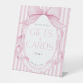 Pink Bow Girl Coquette Striped Baby Shower Gift 台座サイン (正面)