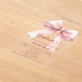 Pink bow girl elegant clear luxury arch Baptism アクリル招待状 (レイダウン)