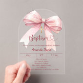 Pink bow girl elegant clear luxury arch Baptism アクリル招待状 (インサイチュ (ポータブル))