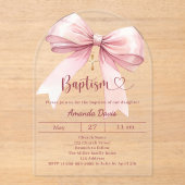 Pink bow girl elegant clear luxury arch Baptism アクリル招待状 (正面)
