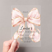 Pink Bow Girl First Birthday  アクリル招待状 (インサイチュ (ポータブル))