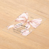 Pink Bow Girl First Birthday  アクリル招待状 (レイダウン)