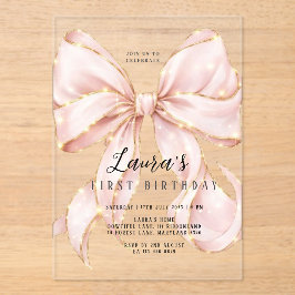 Pink Bow Girl First Birthday  アクリル招待状