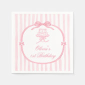 Pink Bow Girl First Birthday スタンダードカクテルナプキン (正面)