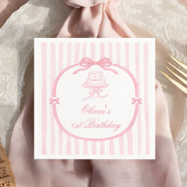 Pink Bow Girl First Birthday スタンダードカクテルナプキン