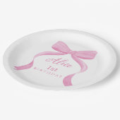 Pink Bow Girl First Birthday ペーパープレート (アングル)