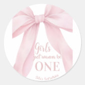 Pink Bow Girl First Birthday ラウンドシール (正面)
