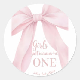 Pink Bow Girl First Birthday ラウンドシール
