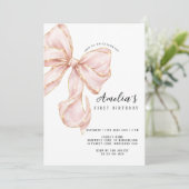 Pink Bow Girl First Birthday  招待状 (スタンド正面)