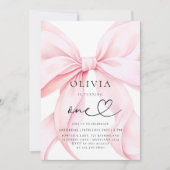 Pink Bow Girl First Birthday  招待状 (正面)