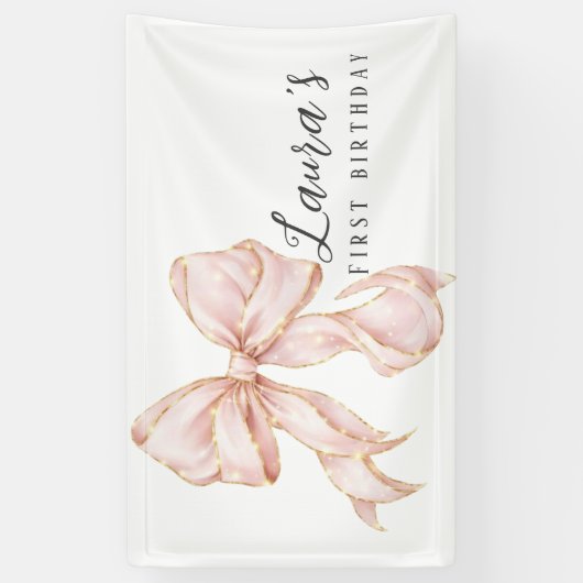 Pink Bow Girl First Birthday 横断幕 (縦)