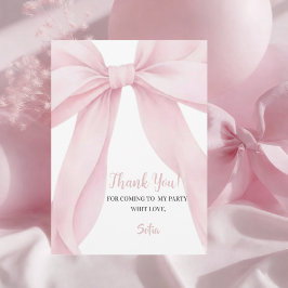 Pink Bow Girl First Birthday Flat  サンキューカード