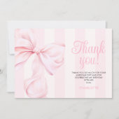 Pink Bow Girl First Birthday Flat Thank You Card サンキューカード (正面)
