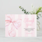 Pink Bow Girl First Birthday Flat Thank You Card サンキューカード (スタンド正面)