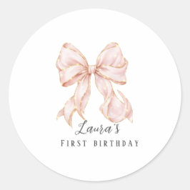 Pink Bow Girl First Birthday Party  ラウンドシール