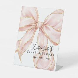 Pink Bow Girl First Birthday Party 台座サイン