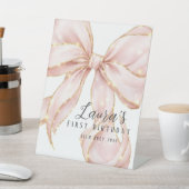 Pink Bow Girl First Birthday Party 台座サイン (インサイチュ)