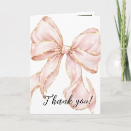 Pink Bow Girl First Birthday Party Thank You Card カード