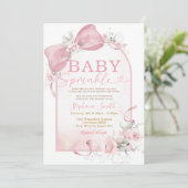 Pink Bow Girl Floral Baby Sprinkle Invite 招待状 (スタンド正面)