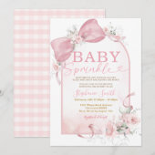 Pink Bow Girl Floral Baby Sprinkle Invite 招待状 (正面/裏面)