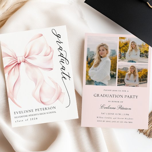 Pink Bow Girl Graduation Invitation 招待状
