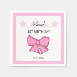 Pink Bow Girl Kids 1st Birthday  スタンダードカクテルナプキン