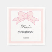 Pink Bow Girl Kids 1st Birthday  スタンダードカクテルナプキン (正面)