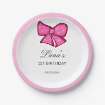 Pink Bow Girl Kids 1st Birthday 