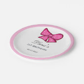Pink Bow Girl Kids 1st Birthday ペーパープレート (アングル)