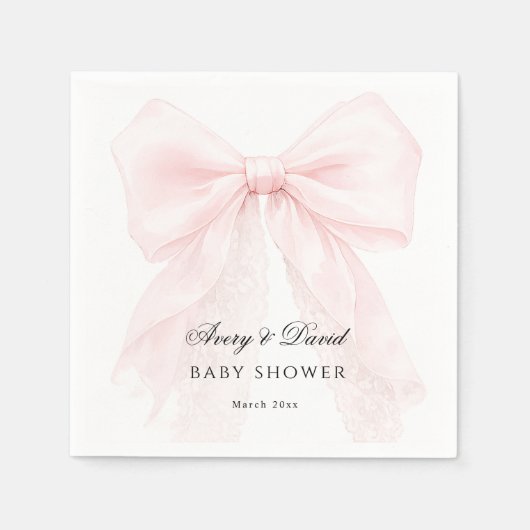 Pink Bow Girl Modern Baby Shower  スタンダードカクテルナプキン (正面)