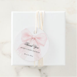 Pink Bow Girl Modern Baby Shower  フェイバータグ