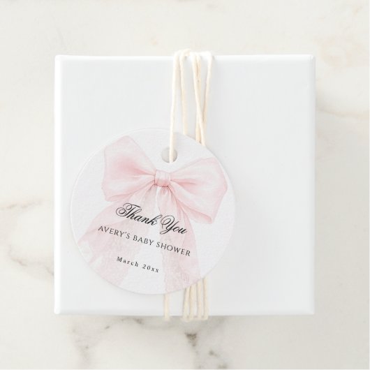 Pink Bow Girl Modern Baby Shower フェイバータグ (インサイチュ)