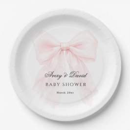 Pink Bow Girl Modern Baby Shower  ペーパープレート