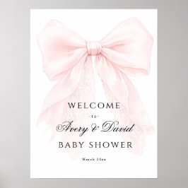 Pink Bow Girl Modern Baby Shower  ポスター